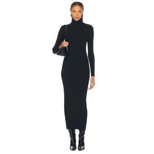 Enza Costa Silk Sweater Rib Ankle Turtleneck Dress in Black Medium New Womens
